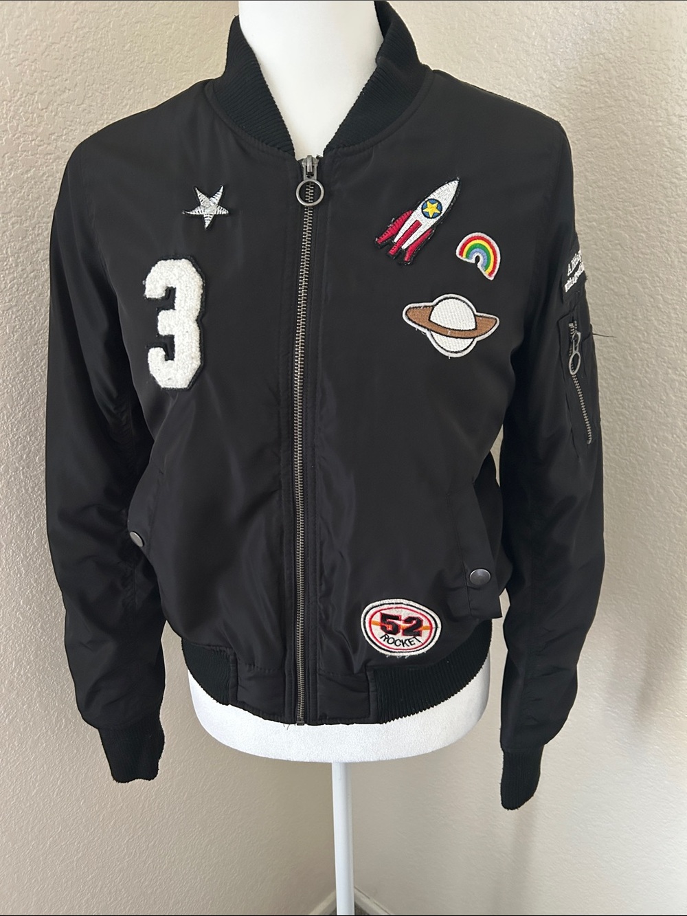 Timing Black Juniors Bomber Jacket with Space & Number Patches